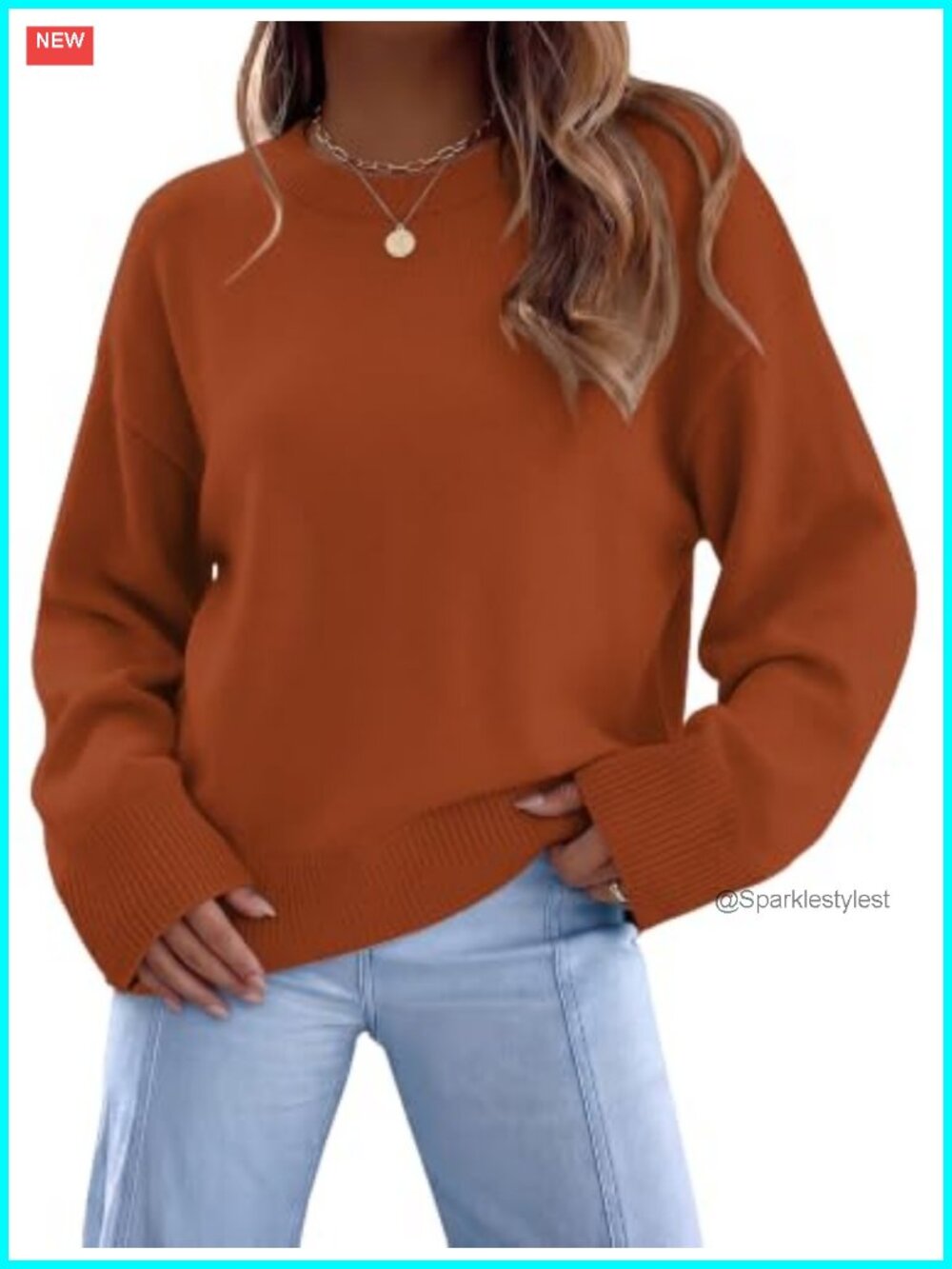 Womens Crew Neck Long Sleeve Oversized Knit Sweater Fall Pullover Top